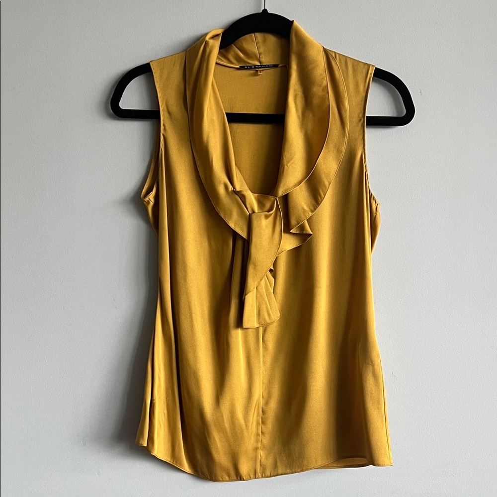 Elie Tahari Mustard Gold Sleeveless Silk Blouse